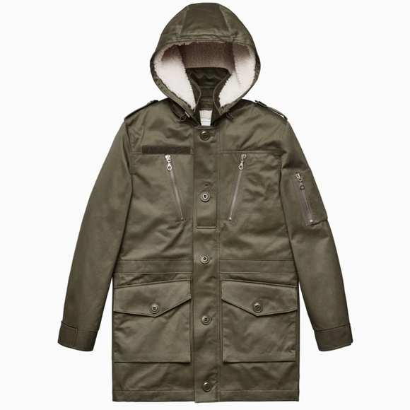 ERDEM x H&M Men Pile Lined Cotton Parka Khaki Green Coat Jacket, size M - Picture 1 of 7